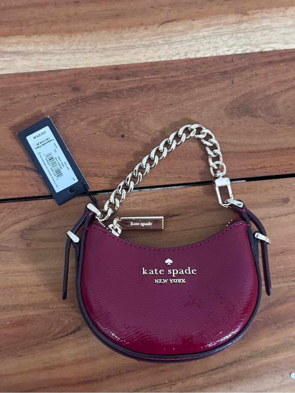 kate spade Burgundy Patent Leather Chain Wristlet